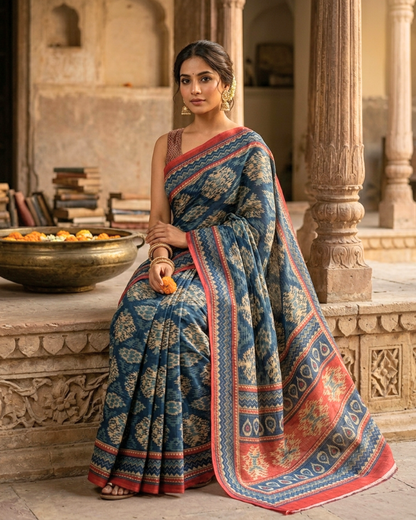 The Zero-Crush Commuter Saree - Digital Print Viscose Mul