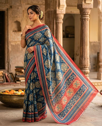 The Zero-Crush Commuter Saree - Digital Print Viscose Mul